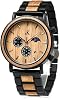 Kim Johanson Mens Military Wooden Stainless Steel Watch in Light Brown Chronograph with Sun & Moon Display and Link Bracelet Handmade Quartz Analogue Watch with Gift Box brown Bracelet