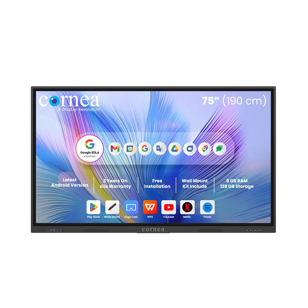 Cornea 75 Inches 4K UHD Touch Screen LED TV UltraTouch Display Interactive Flat Panel Monitor 3840x2160 Pixels Latest Android Version Ideal for Office,Institute |4GB 32GB|-image-32