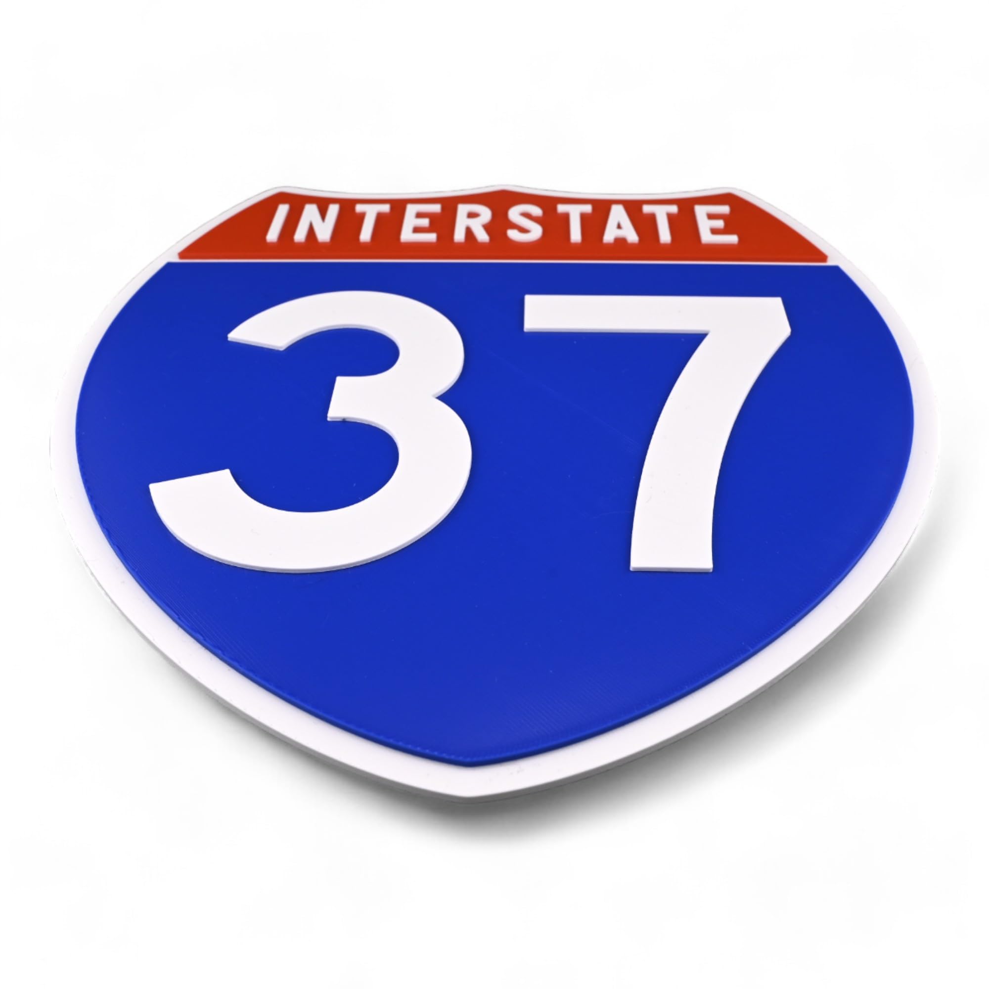 Interstate 37 Road Sign Replica Personalized Travel Sign Board Home Office and Workspace Decor Blue Red Background with