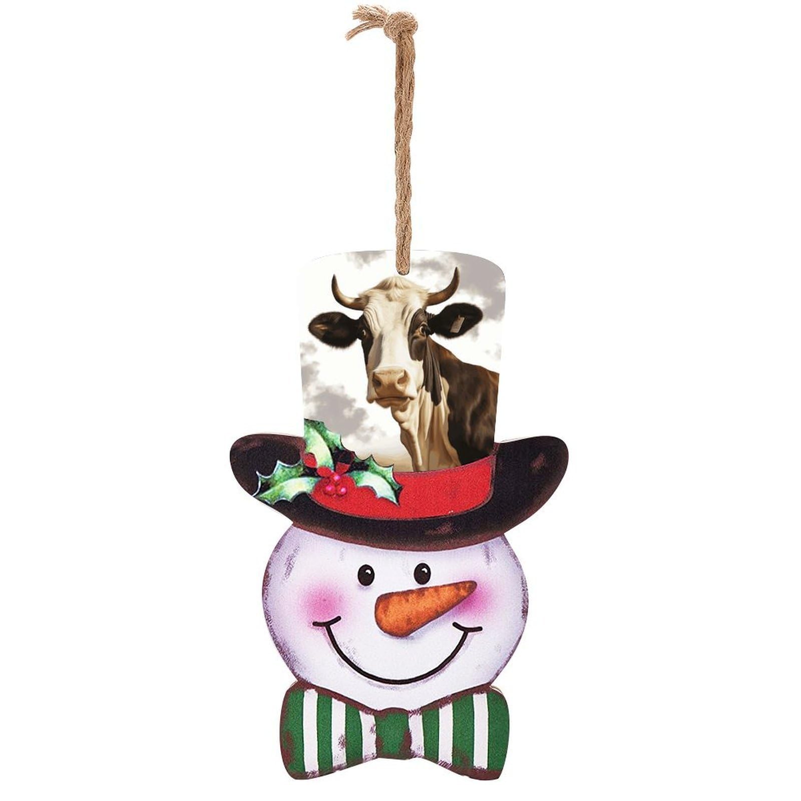 Farm Animal Cow Snowman Decor Christmas Snowmans Hanging Decors Wooden Exquisite Holiday Decoration Sign for Home Window Wall Farmhouse Indoor Outdoo