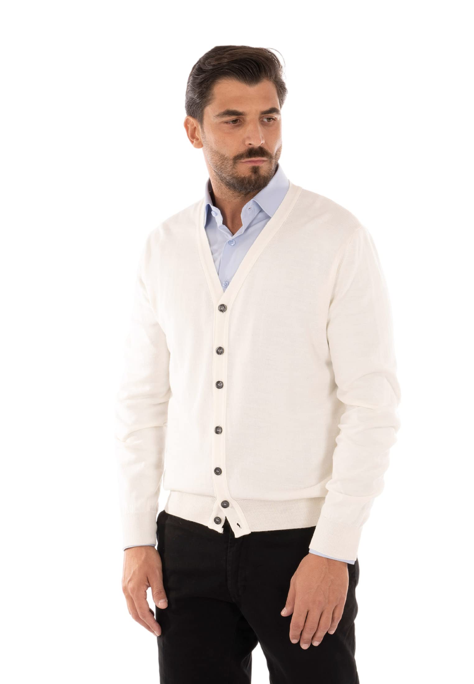 Ciabalù - Cárdigan para hombre de lana de invierno, botones de jersey, Slim Fit, negro, verde, azul, burdeos, informal, suéter ajustado elegante