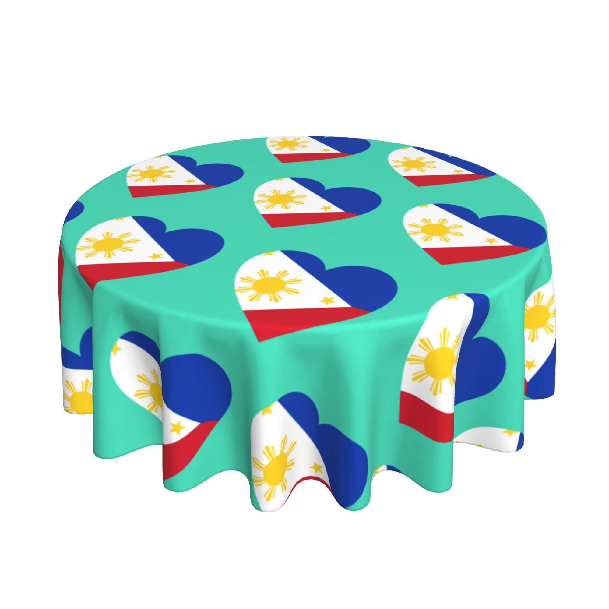 HLBSDM Love Philippines National Flag 60" Restaurant Circle Decor Tablecloth Festive Table Cover Round Art Desk Cloth