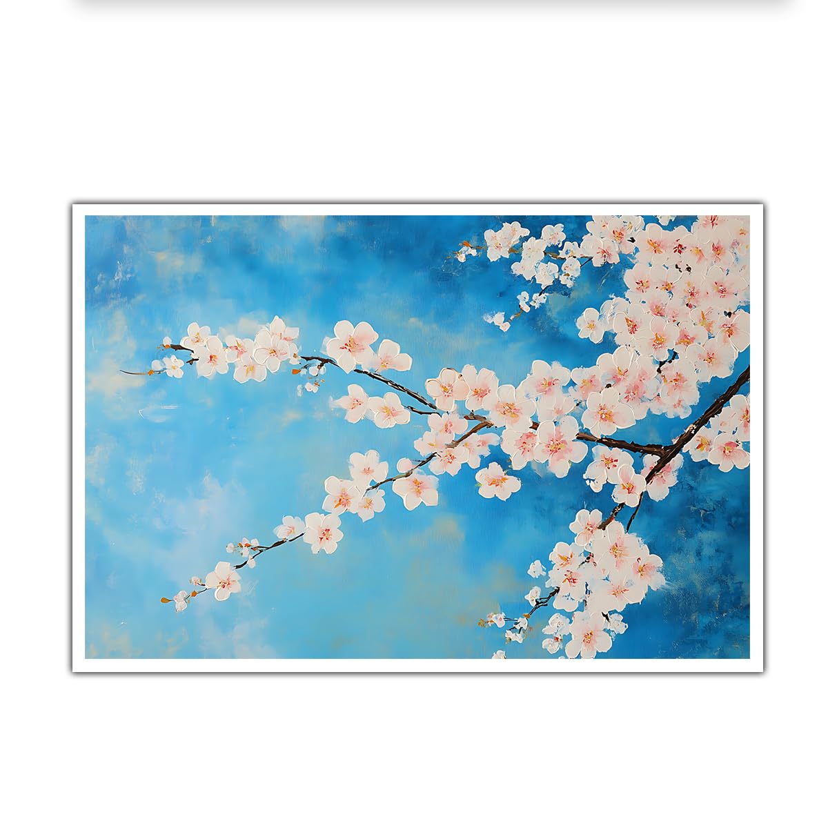SHENGPOSTER Cerulean Sky Blue Cherry Blossom Canvas Wall Art Print Elegant Oriental Botanical Floral Artwork Picture for Living Room Unframed Poster 70x105cm