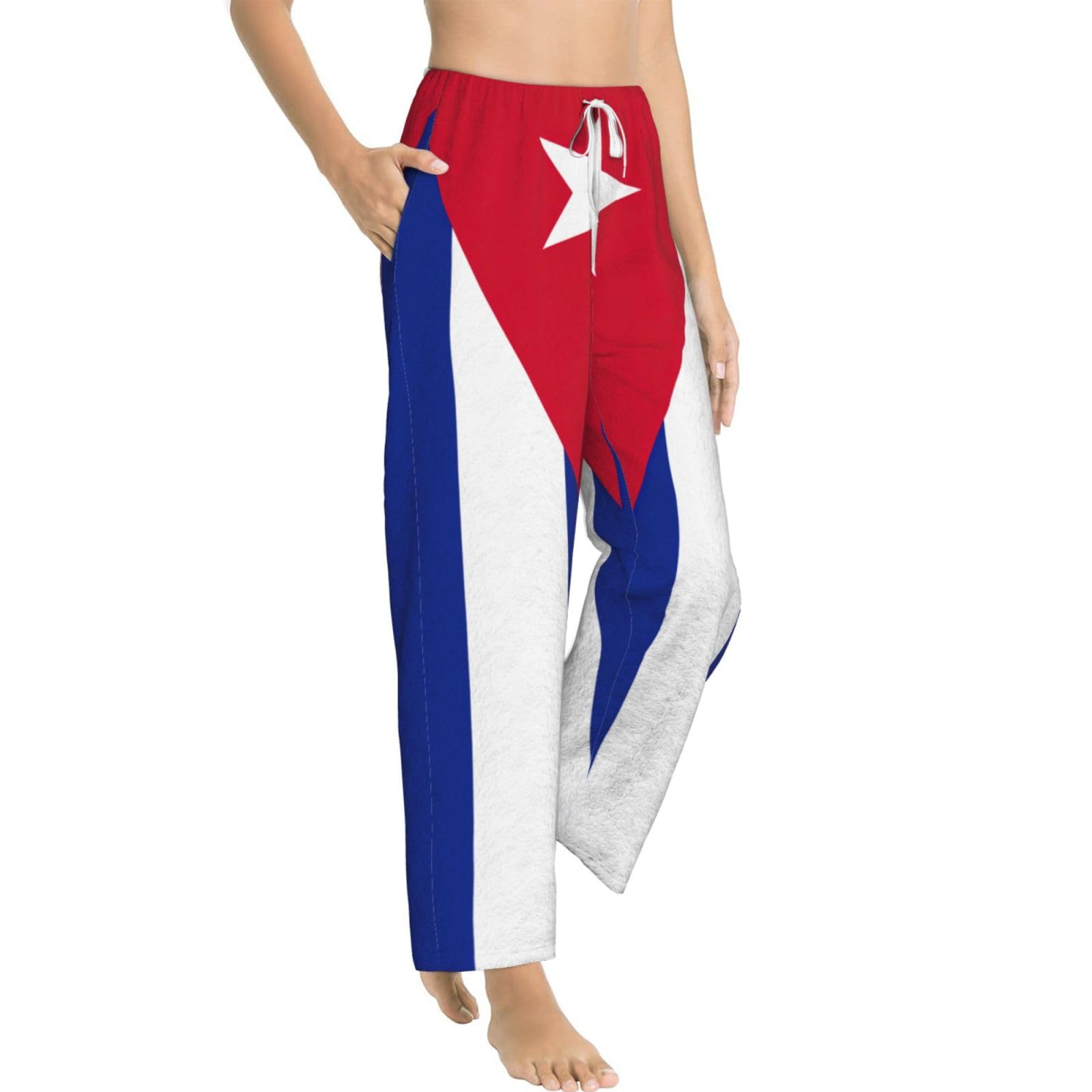 Damen-Schlafanzughose mit kubanischer Flagge, Flanell, warm, bequem, für Urlaub, Weihnachten