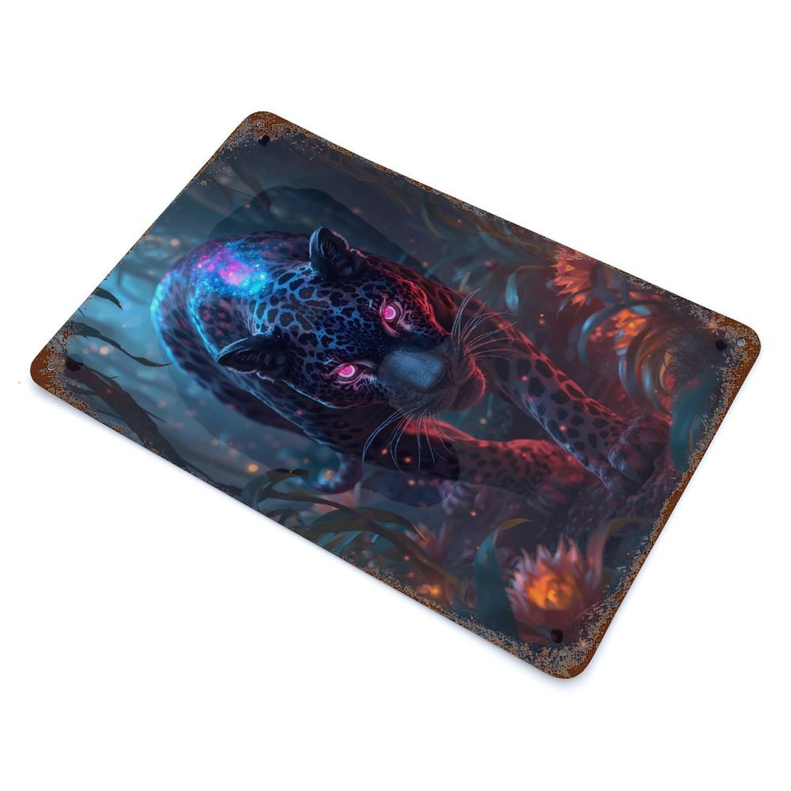 Retro Metal Sign Cosmic Jaguar in The Jungle 11.8"x7.9", Retro Wall Decor for Living Room, Hallway And Home Decor