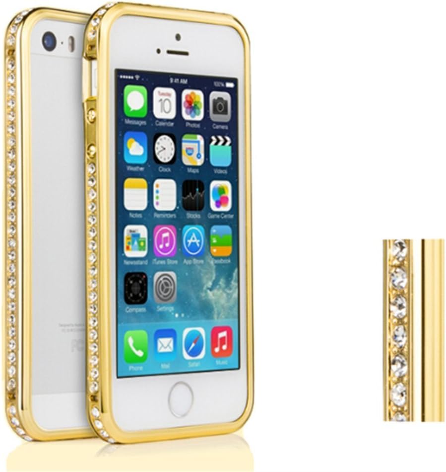 Mutil Color Luxury Ultra Thin Metal Bumper Frame Case Cover for iPhone 5 5S, Diamond Slim Premium Protective Metal Cover Frame Case Blade with Aluminum Button (gold)