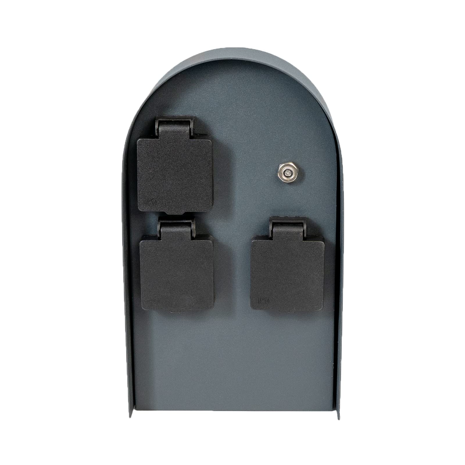 Grafner Edelstahl Design Gartensteckdose Dämmerungssensor, 3 Steckdosen, IP44, oval, anthrazit, KEIN ROST – Pulverbeschichtung, Energiesäule Mehrfach Metall Außen Steckdose schwarz Helligkeitssensor