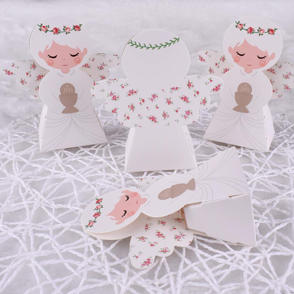 Scatoline Portaconfetti Prima Comunione - 50 Pezzi Con Stampa Angelo E Calice, Con Corda Iuta - Foto 9