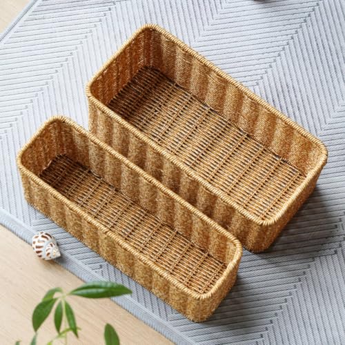 Panier imitation rotin pour salle de bain et coiffeuse marron clair