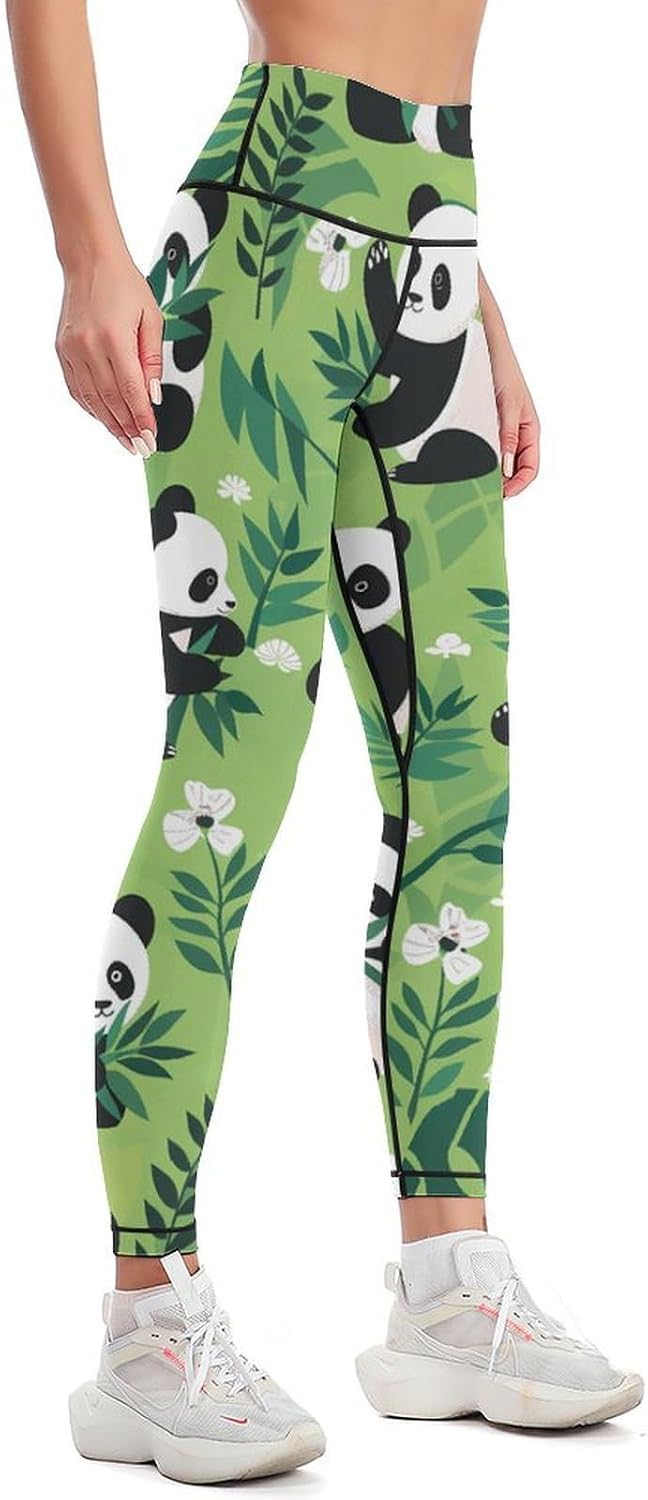 Cute Panda Print Yoga Pants Women High Waisted Leggings Workout Athletic Lounge Pant
