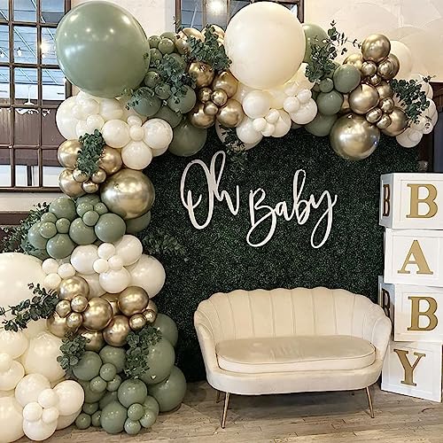 Image of Jobkoo Sage Green Balloons, 30 Pcs 12 Inch Eucalyptus Olive Vintage Green Helium Latex Balloons for Birthday Boho Baby Shower Wedding Party Decorations