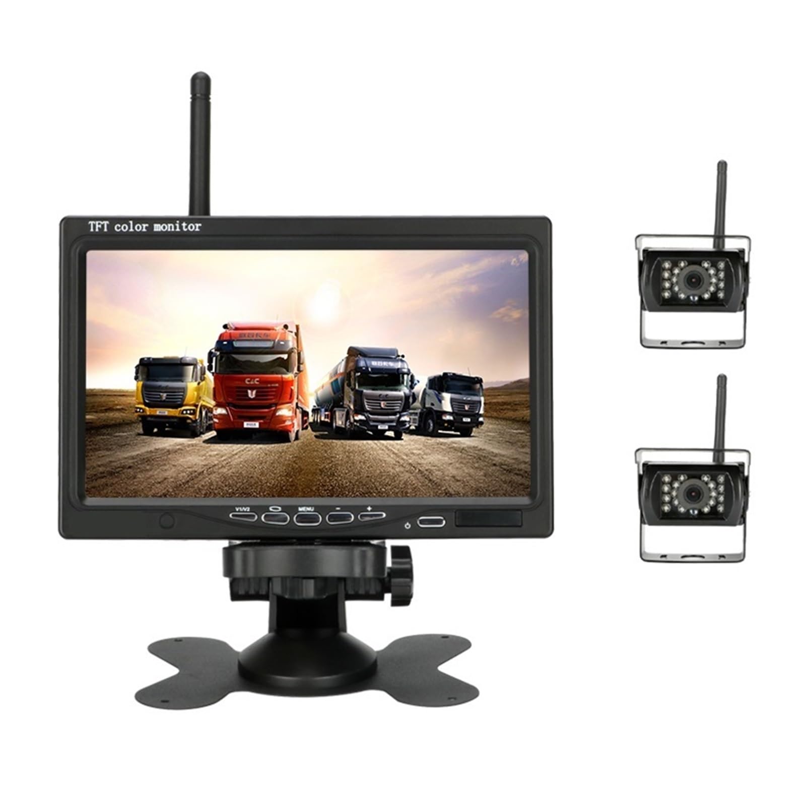7 "bezprzewodowy Monitor Samochodowy 1920 * 1080P TFT Backup Widok Z Tyłu Kamera Cofania System Parkowania Tylna Auto DVD Dla Autobusu Miejskiego Stabilna Transmisja SygnałU(With 2 Rear Cameras)