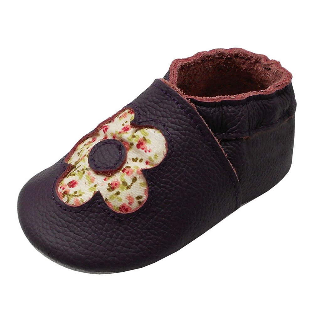 YIHAKIDS Soft Sole Baby Girl Shoes Infant Toddler Leather Moccasins Baby Slippers Lovely Flower (6-6.5 US/6-12 Mo./5.1in, Purple)