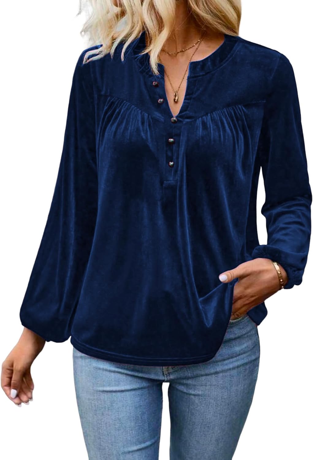 Womens Long Sleeve V Neck Dressy Casual Elegant Velvet Tops Winter Fall Fashion 2026 - Image 4
