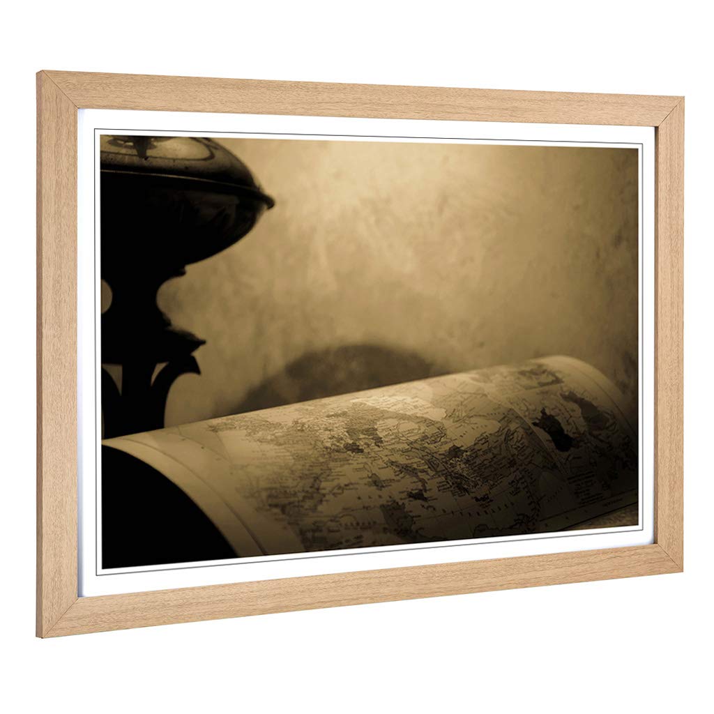 Big Box Art Framed Print of Vintage World Map Design | Wall Art Picture | Home Decor for Kitchen, Living, Dining Room, Lounge, Bedroom, Hallway, Office, Oak, A2 / 24.5x18 Inch / 62x45cm