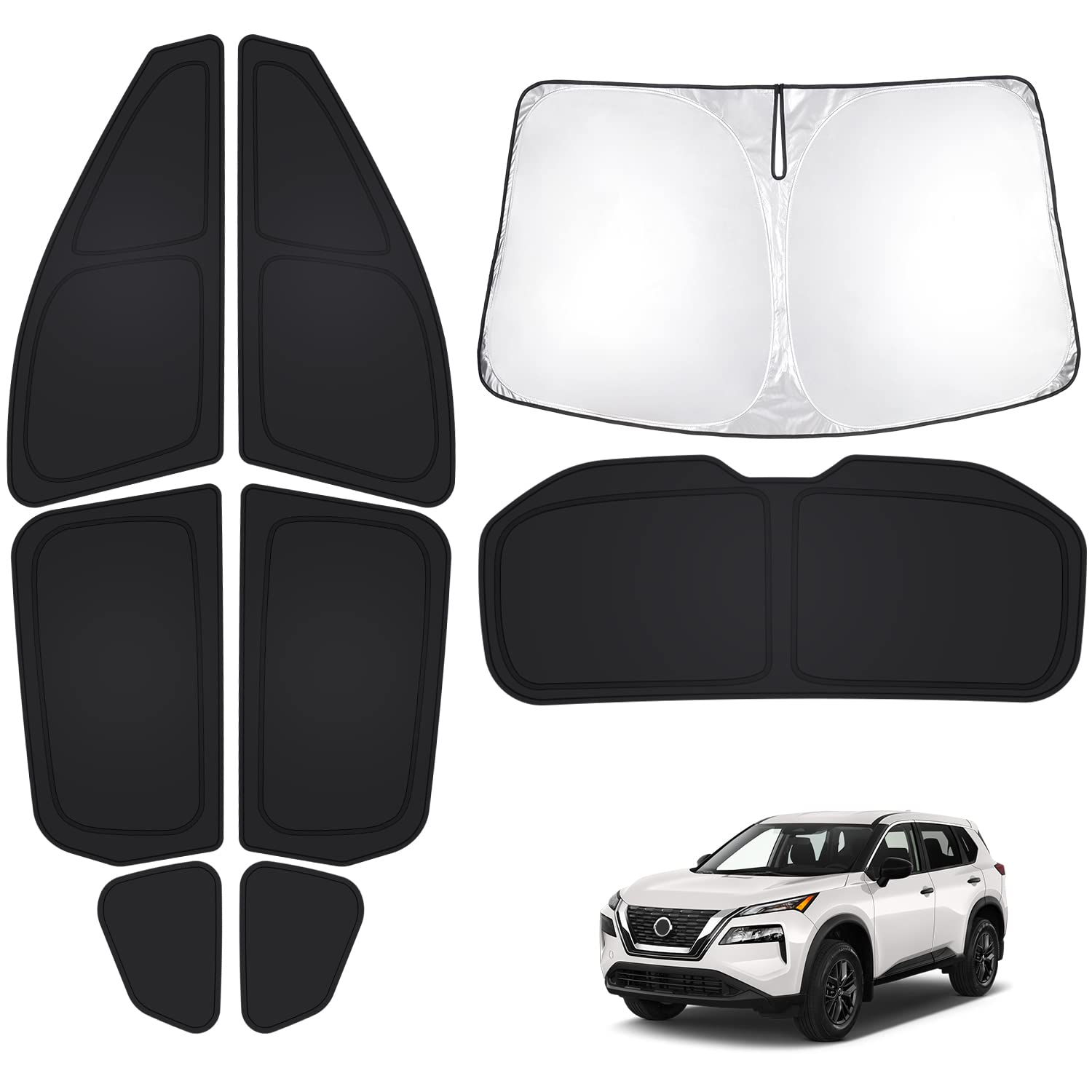 Photo 1 of T TGBROS Windshield Sun Shade for Nissan Rogue 2021-2025 2026 Car Window Shades Thicken UV Block and Blackout Privacy Foldable Sunshades 8PCS Accessories Keep Cool Sun Visor Covers