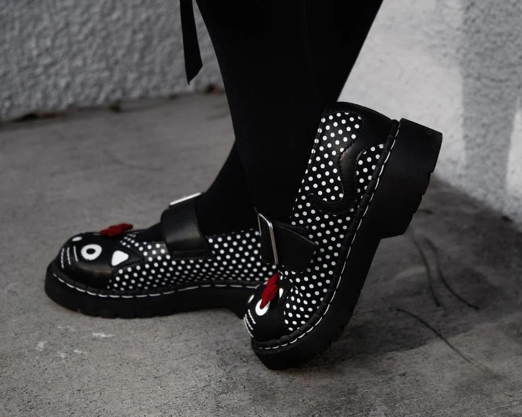 T.U.K. Kitty Cat Mary Jane Shoes for Women, Round Toe Ankle Strap Oxford Shoes