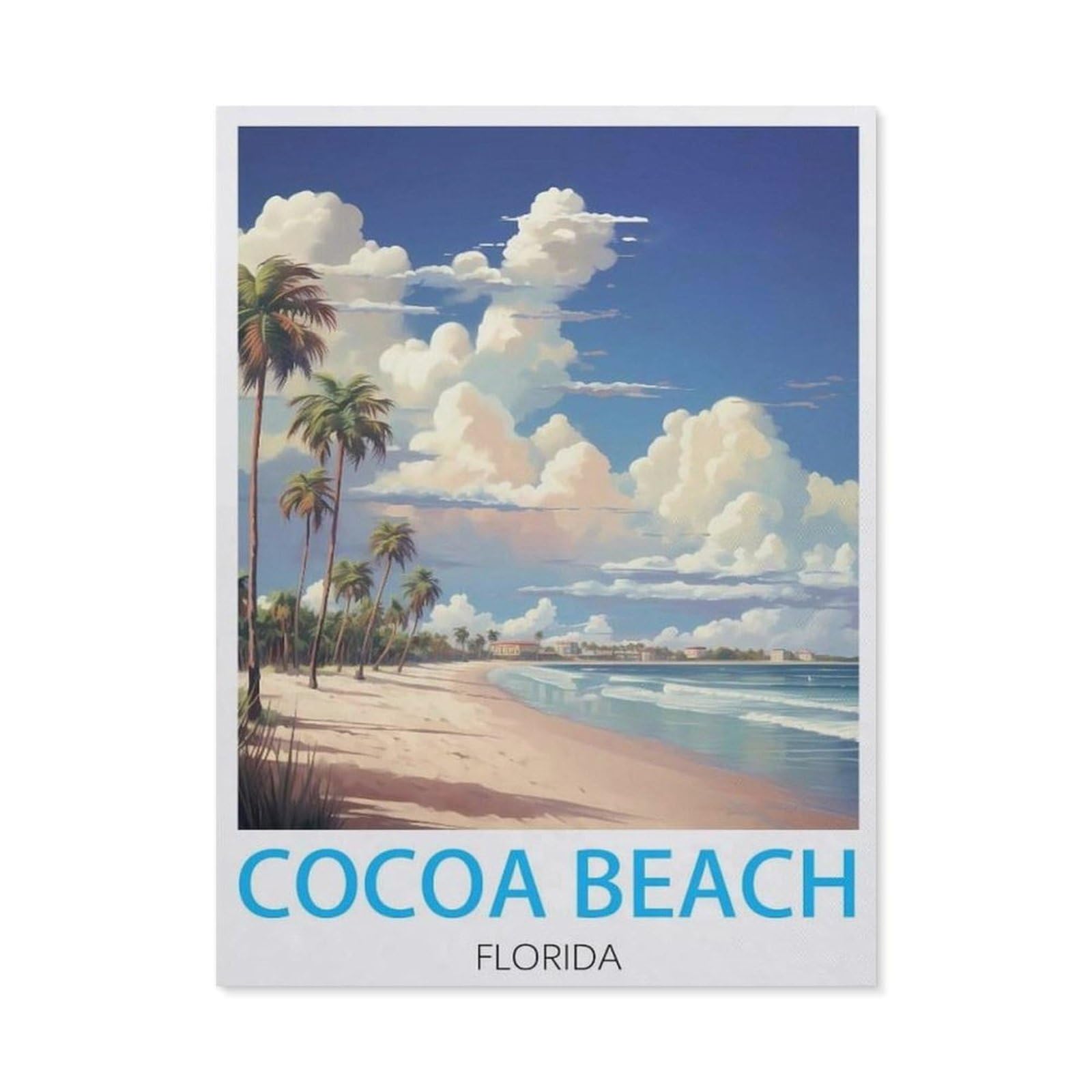 BEAYODKP 5D DIY Diamond Painting Kit，Cocoa Beach Florida Vintage Travel Posters，Crystal Mosaic Full Drill Round Diamond Painting Embroidery Accessories（30 x 40 cm/11.81 x 15.74 inches）-BX77