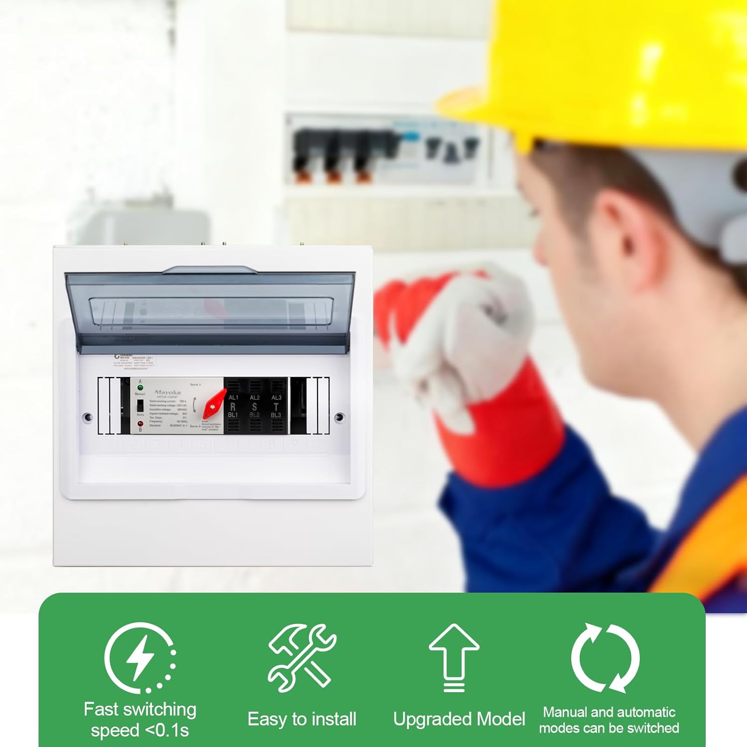 Automatic Transfer Switch, 100 Amp 3 Pole Auto Transfer Switch for Home Generator for Outdoor and Indoor