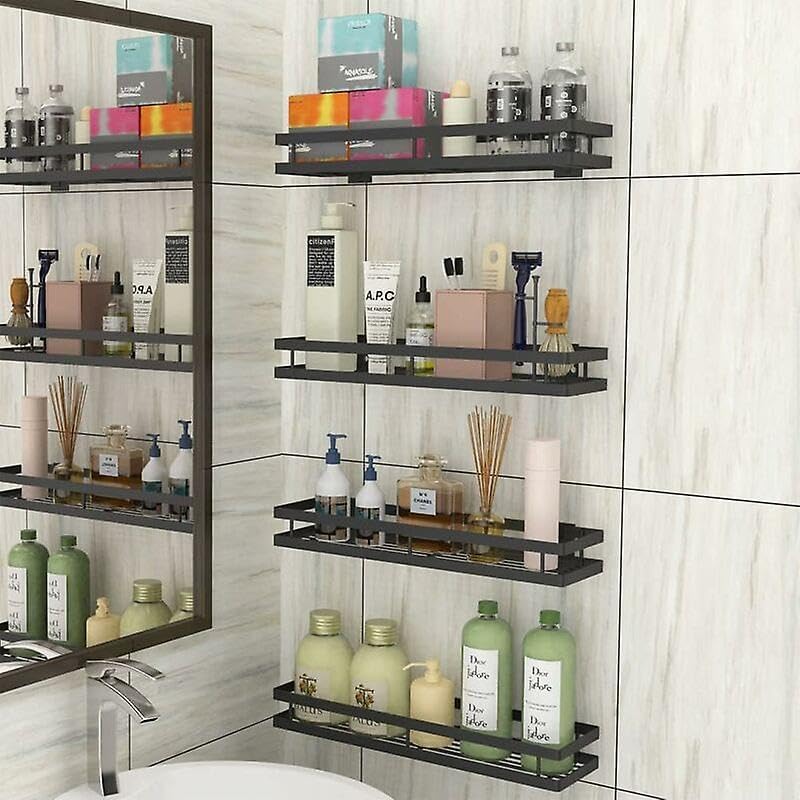 Image of Wall Mounted Spice Rack Organizer 4 piece Pack,Hanging Spice Seasoning Rack Shelf Holder Organizer Storage for Kitchen Cabinet Pantry (Modern) (Classic) with 5 Hooks