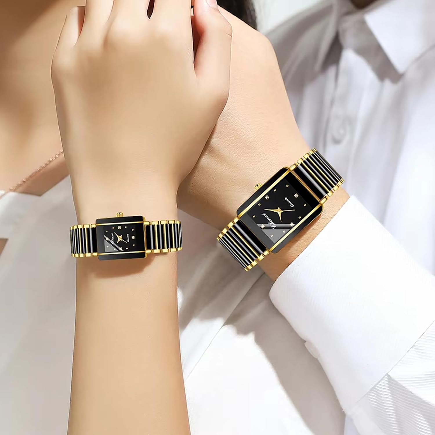 Gosasa Vintage Couple Watches Men and Women Matching Quartz Watch Square Ceramic His and Hers Watches Set Pair Watches Diamond Waterproof - Image 4