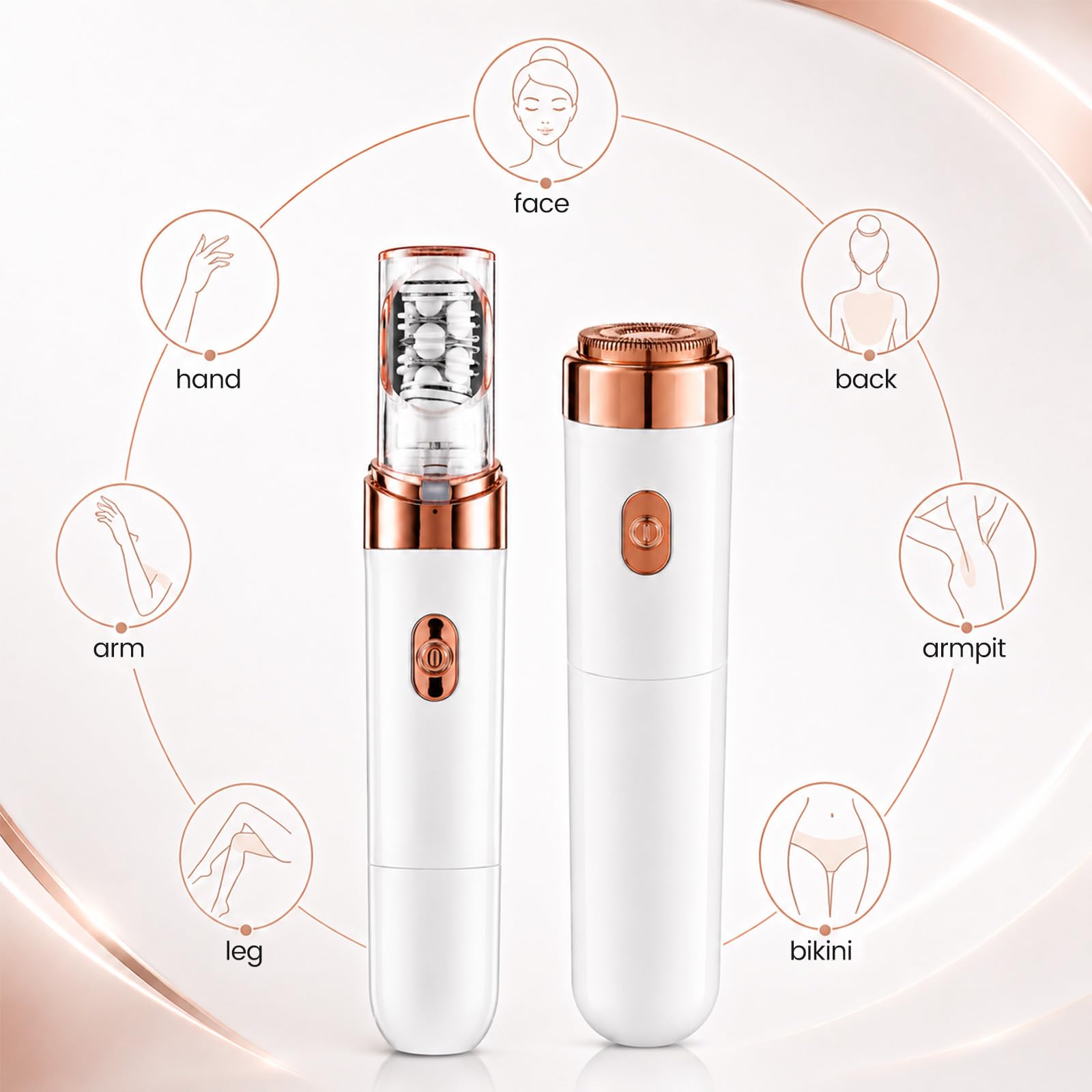 Depiladora Facial Mujer, 2 en 1 Depiladora Cara para Mujeres Recargable con Luz LED, Afeitadora Facial Depiladora Eléctrica Portátil Sin Dolor, Maquinilla Eléctrica para Rostro Piernas Brazos y Bikini