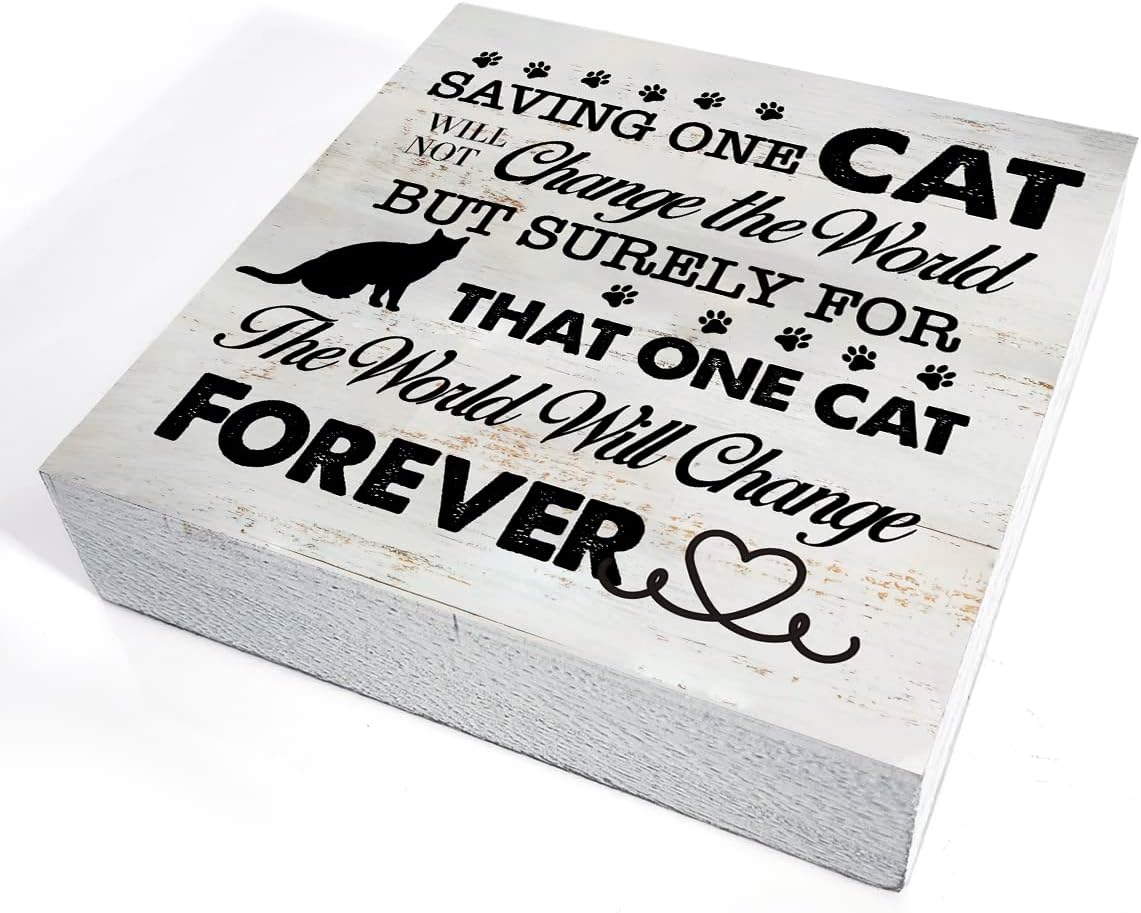 Saving One Cat Will Not Change the World Wood Box Sign Rustic Cat Wooden Box Sign Farmhouse Home Desk Shelf Decor, Cat Lover's Gift (5 X 5 Inch) - Image 2
