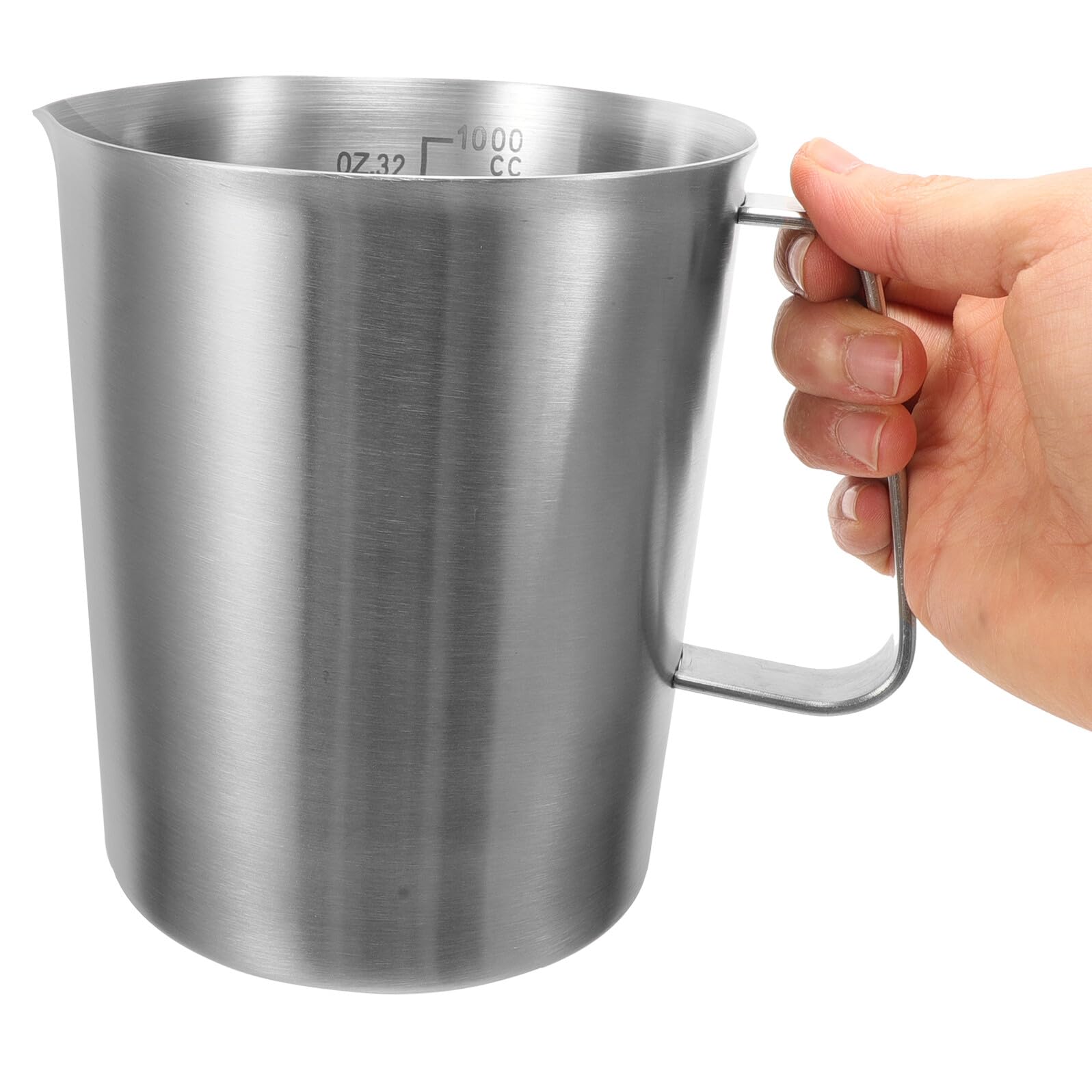 Housoutil Taza Medidora de Acero Inoxidable 1000Ml Asa y Escala Graduada Jarra Espumadora de Leche para Café y Latte Resistente y Apta para Calentamiento