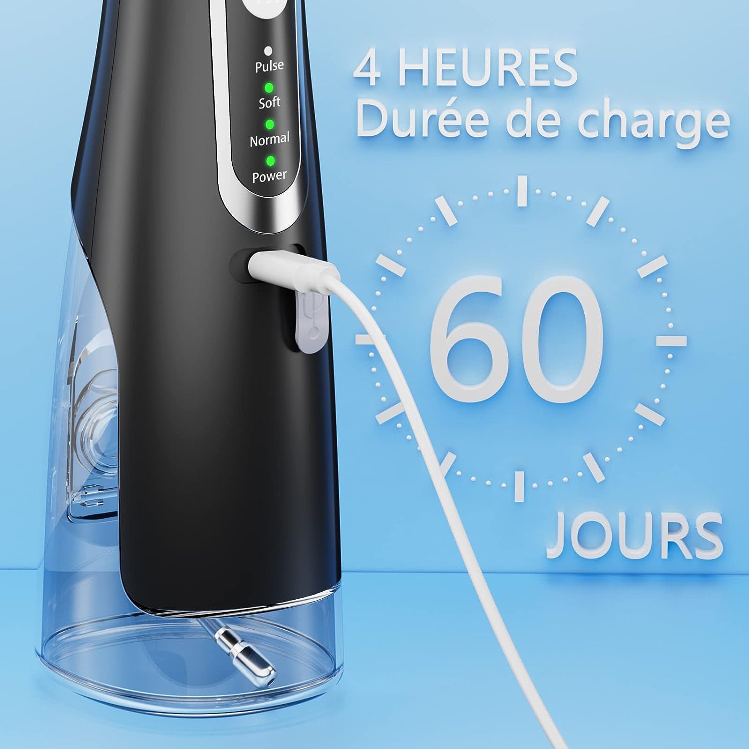 Jet Dentaire Hydropulseur Portable, Jet Dentaire Sans Fil Rechargeable avec 4 Modes Capacité de 310 ml IPX7 Étanche H6