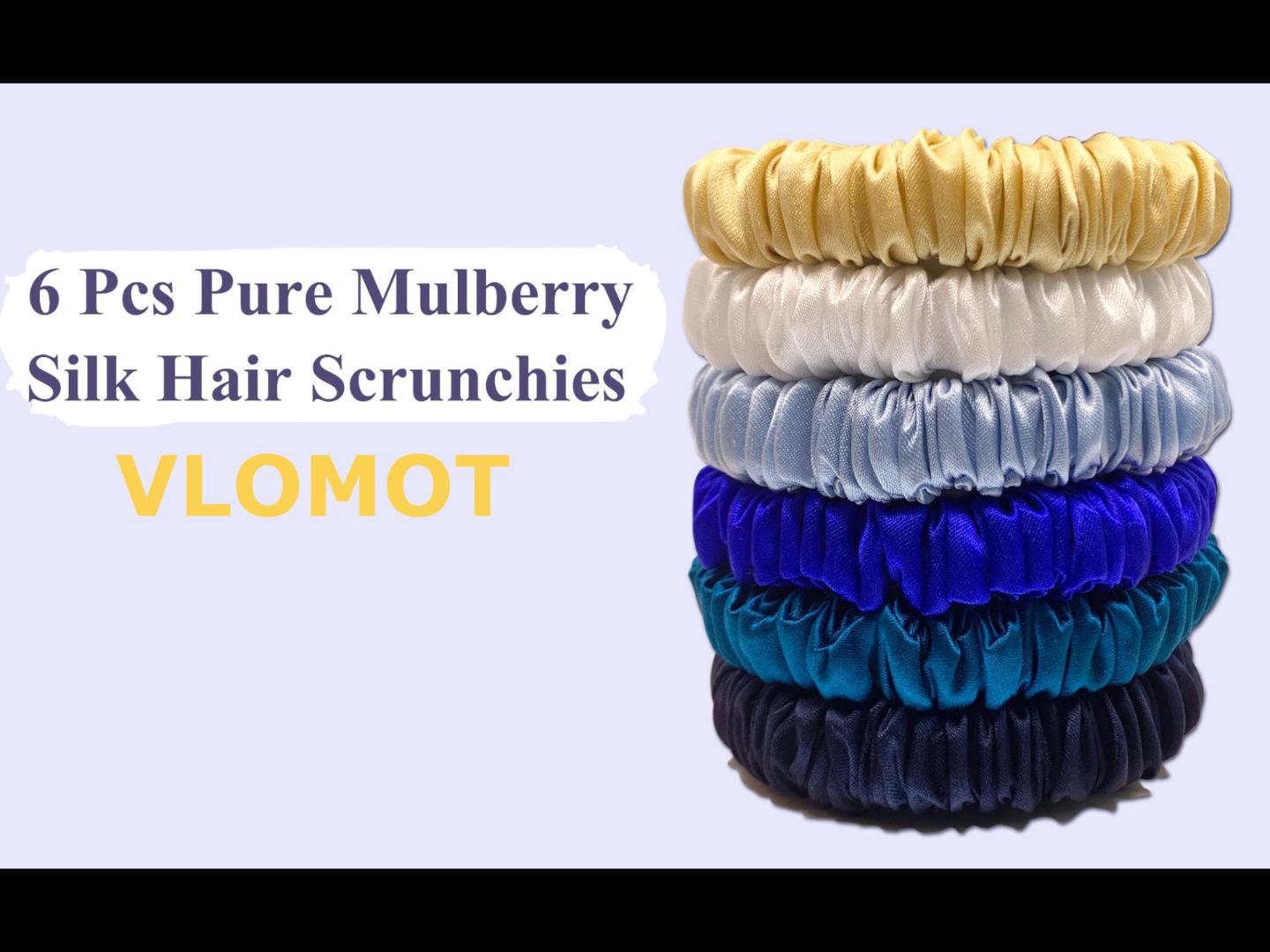 6 Pack Pure Mulberry Silk Hair Scrunchies Silk Hair Ties Set of 6 Silk Hair Scrunchies | Sets of 6 Skinny Scrunchies | Fishers  main image 4