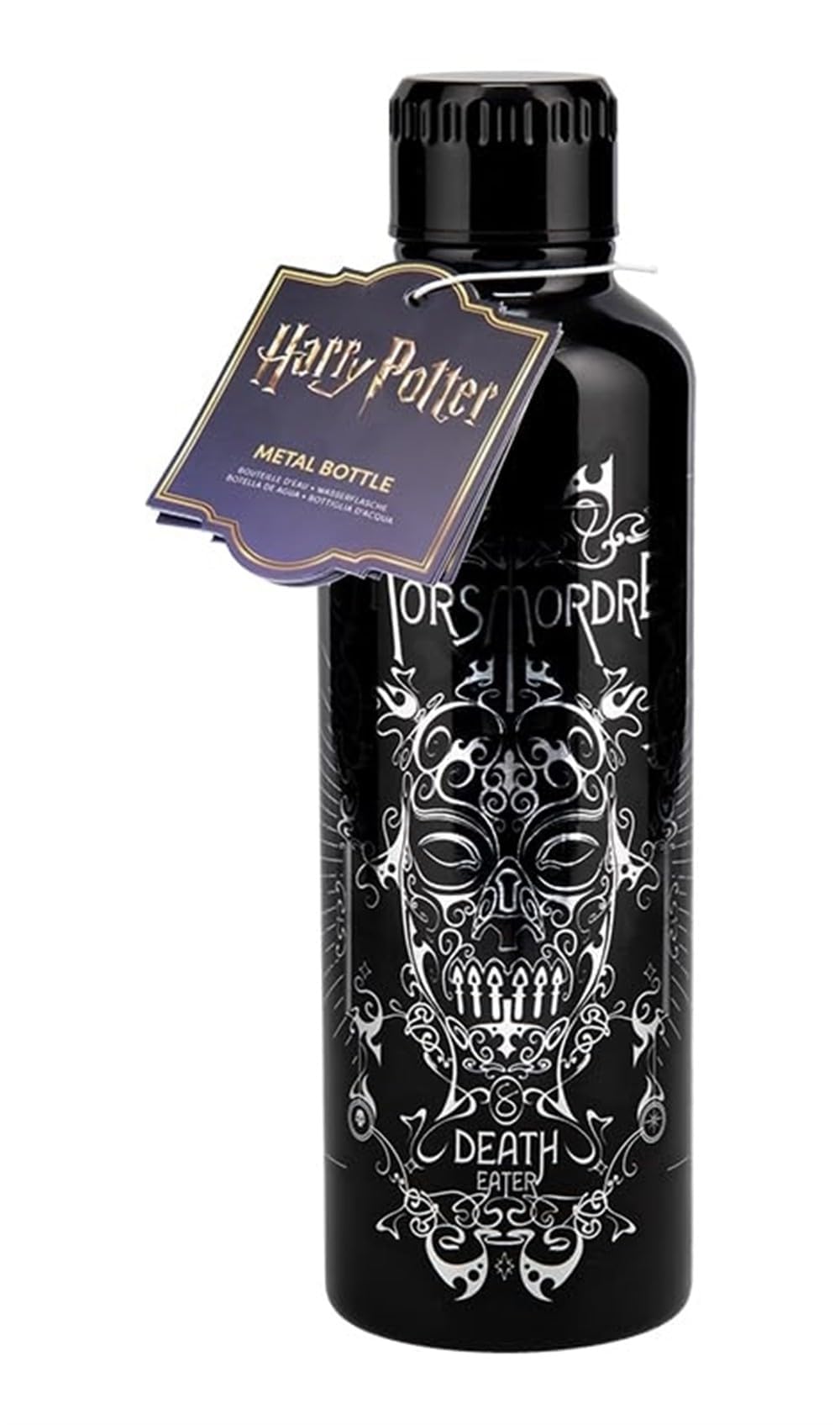Paladone Harry Potter Death Eater Metal Water Bottle, Officially Licensed 500ml Stainless Steel Insulated Flask Reusable, Dark Arts Design with Bellatrix Lestrange Mask for School, Sports, Work
