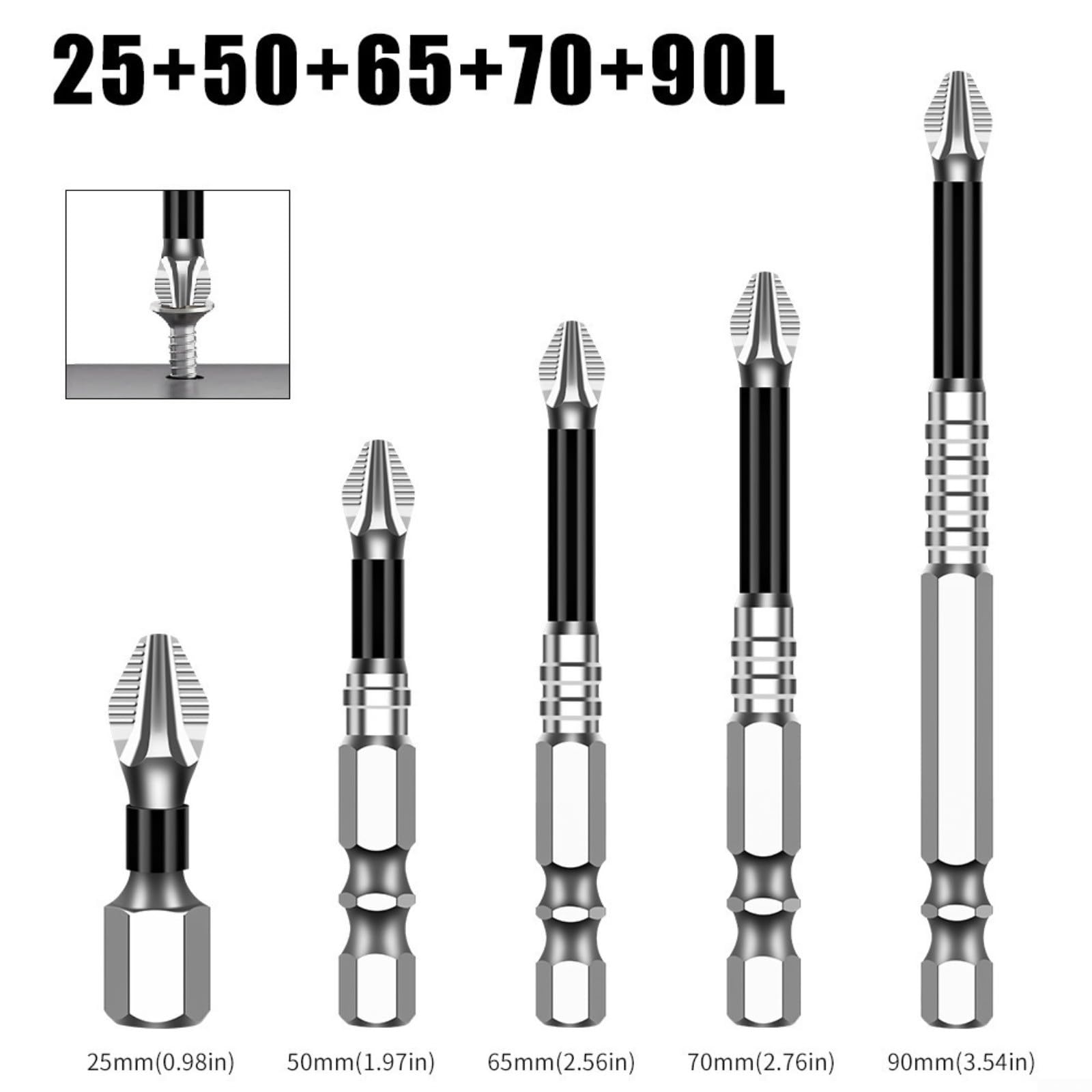 HEIBTENY Set Di 10 Punte Per Cacciavite, Magnetiche, Antiscivolo, Con 2 Adattatori A Sgancio Rapido, In Lega Di Acciaio Per Avvitatori A Percussione, 25 Mm-90 Mm - Foto 5