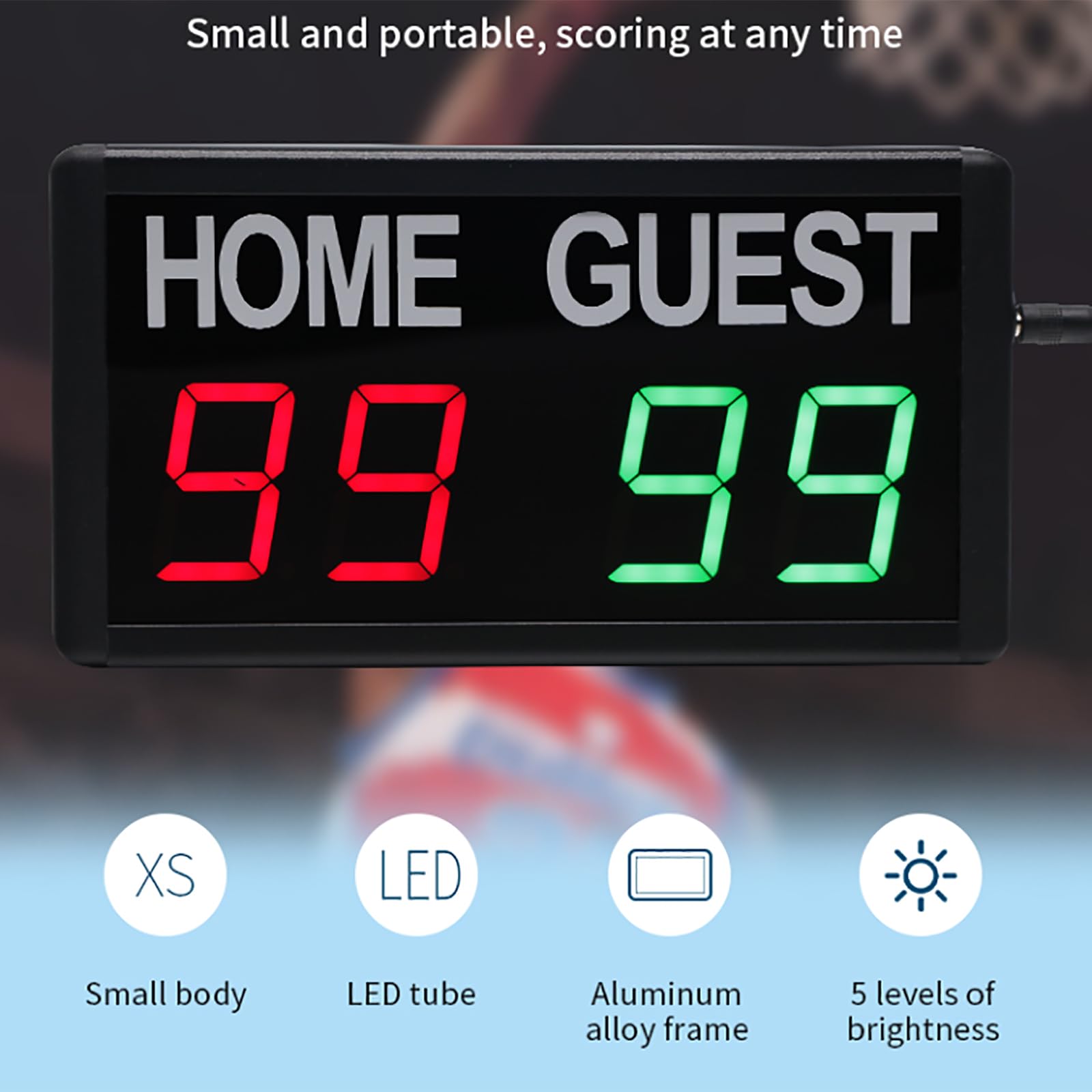Multisport wewnętrzna tablica wyników LED z pilotem i 5-stopniową jasnością, do koszykówki, piłki nożnej, siatkówki, baseballu, tenisa, pingponga