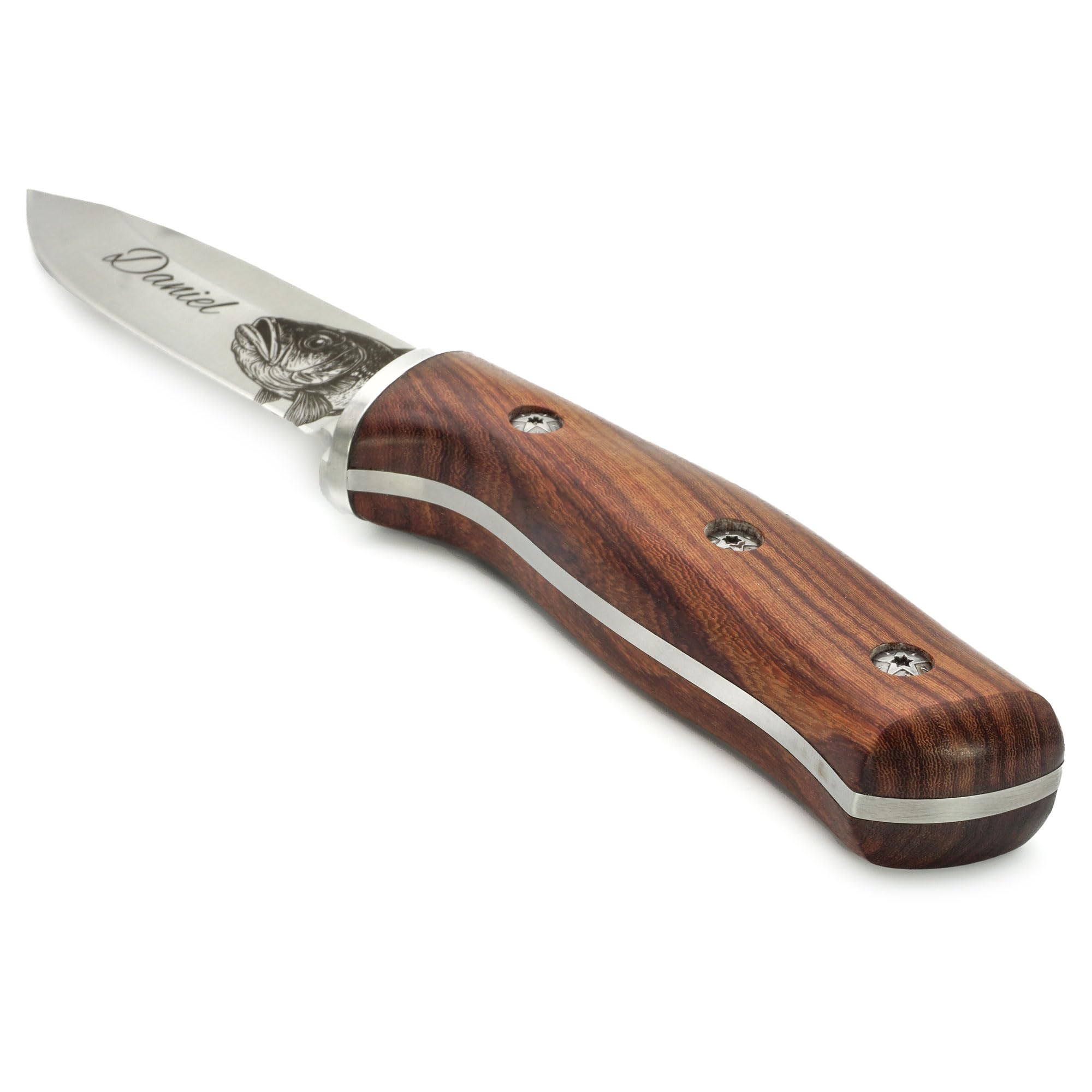 Personalisiertes Angelmesser mit Gravur – Geschenk für Männer – Perfekt zum Geburtstag, Weihnachten, Vatertag für Angler – Hochwertiger Edelstahl, inkl. Lederscheide (ohne Ständer)