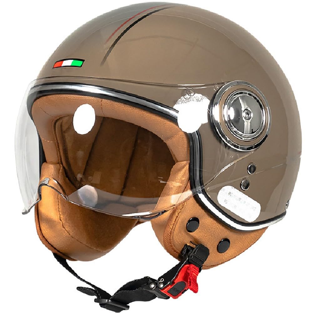 WZGGTEAM Open Face Motorcycle Half Helmet, Scooter Motorbike Crash Jet Helmet for Men and Women with Sun Visor, Road Legal ECE22.05 Approved Retro Style Motorbike