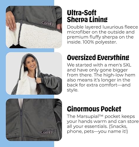 Miniatura 153 de THE COMFY Original - Manta de forro polar de microfibra con forro sherpa, diseño de gran tamaño con capucha y bolsillo de Shark Tank Aqua