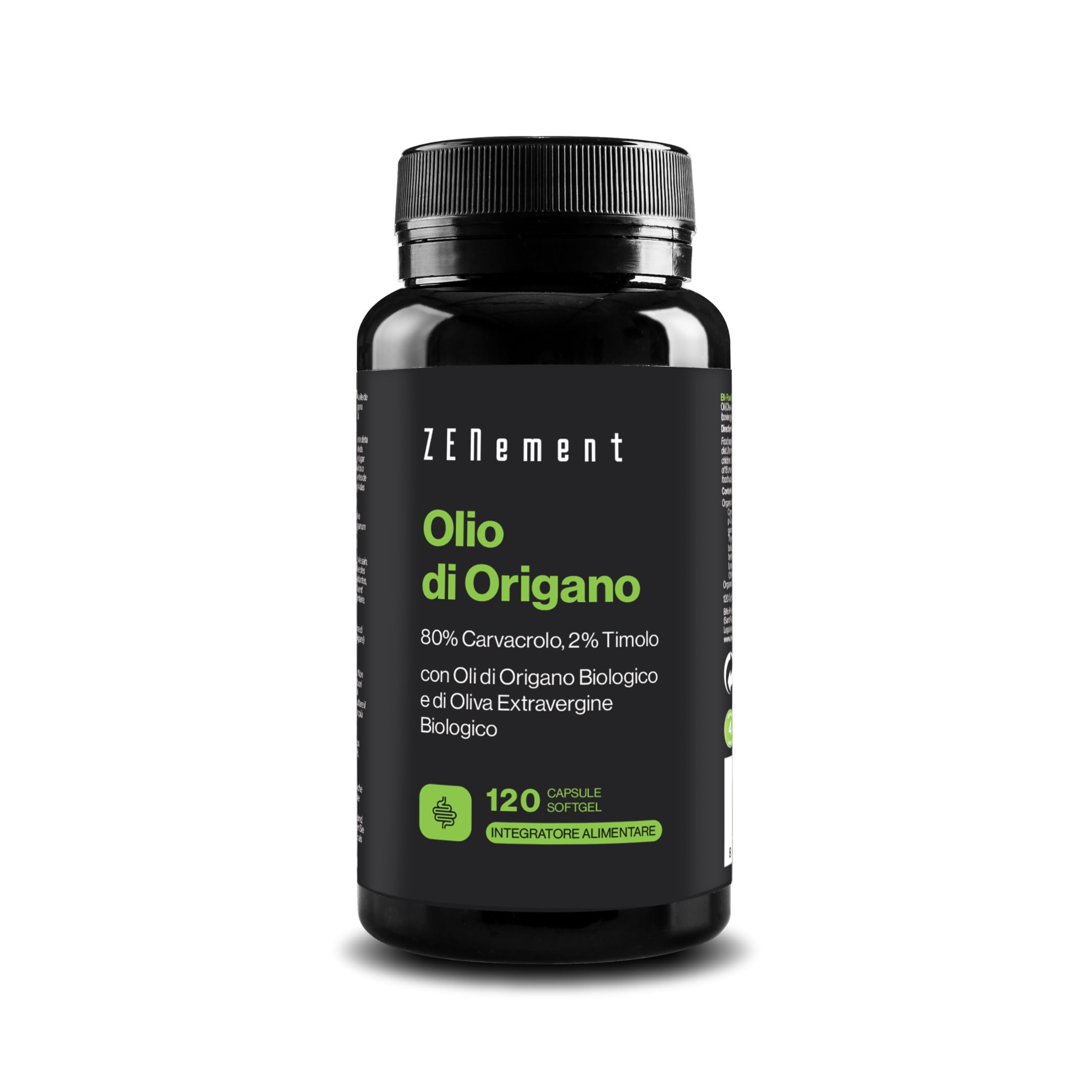 Olio di Origano, Standardizzato all’80% di Carvacrolo e al 2% di Timolo – Con Olio Extra Vergine di Oliva Biologico per un Migliore Assorbimento – 120 Capsule Softgel – Zenement