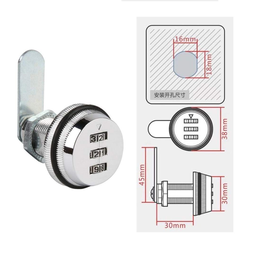 3 Digit Combination Password Lock Keyless Cam Lock Zinc Alloy Chrome Plating Coded Security Lock for Safe Locker Box Cabinet Drawer Door Chrome (1 Pack)