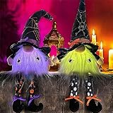 Juegoal 2 Pack Halloween Tabletop Decorations, 17" Lighted Plush Gnomes with Dangling Legs, Light Up LED Color Changing Elf Holiday Present, Figurine Gifts Housewarming Halloween Festival Table Decor