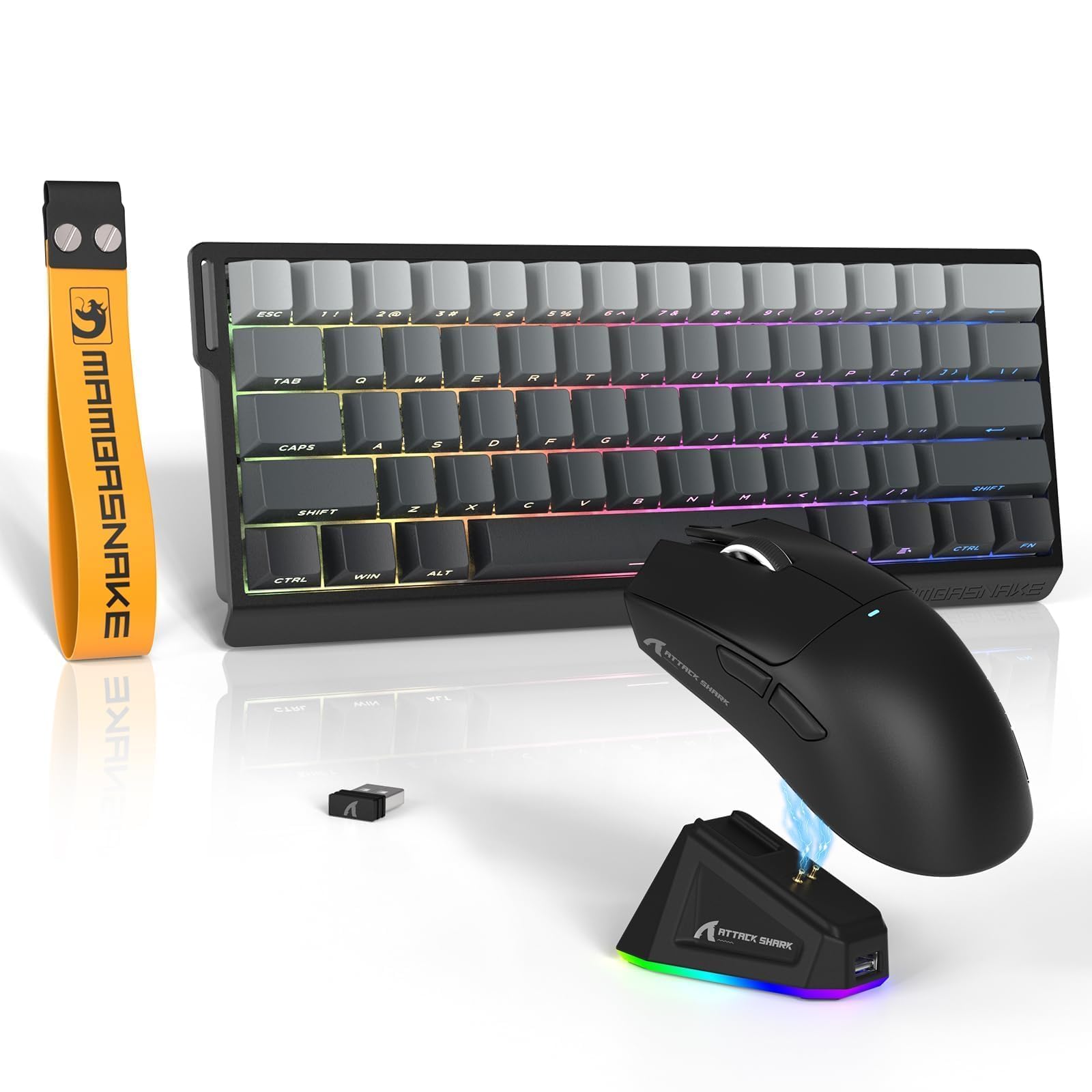ATTACK SHARK x MAMBASNAKE X11 Souris avec X60HE Clavier Gaming Magnétique, Combo Clavier et Souris Sans Fil, BT/2.4G/USB-C, Déclenchement Rapide, 8000 Polling Rate, 22000 DPI,Souris Ultra-Légère– Noir