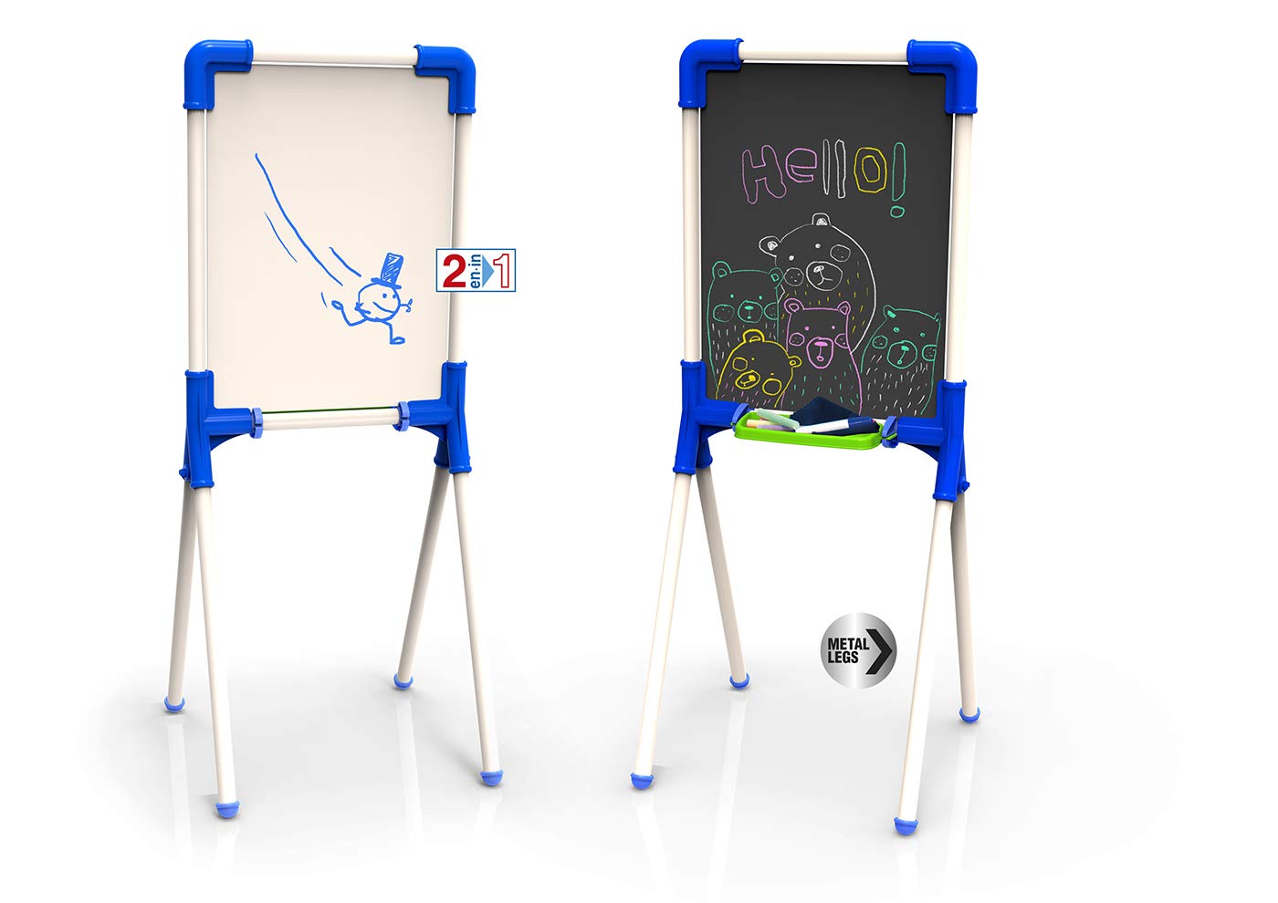 Chicos - Tableau Enfant 2en1: pour feutreseffaçables et craies de couleurs. Inclus 1 feutre et 10 craies. +36 mois (53029)