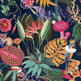 World of Wallpaper Wonderland Tropical Animal Wallpaper (Navy Blue)