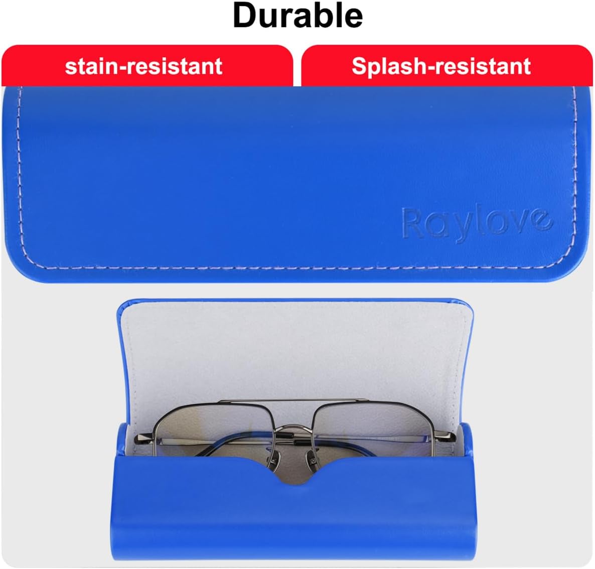 RayLove Hard Shell Glasses Case, Lightweight Leather Eyeglass Case, Travel-Friendly Sunglasses Protector for Men & Women