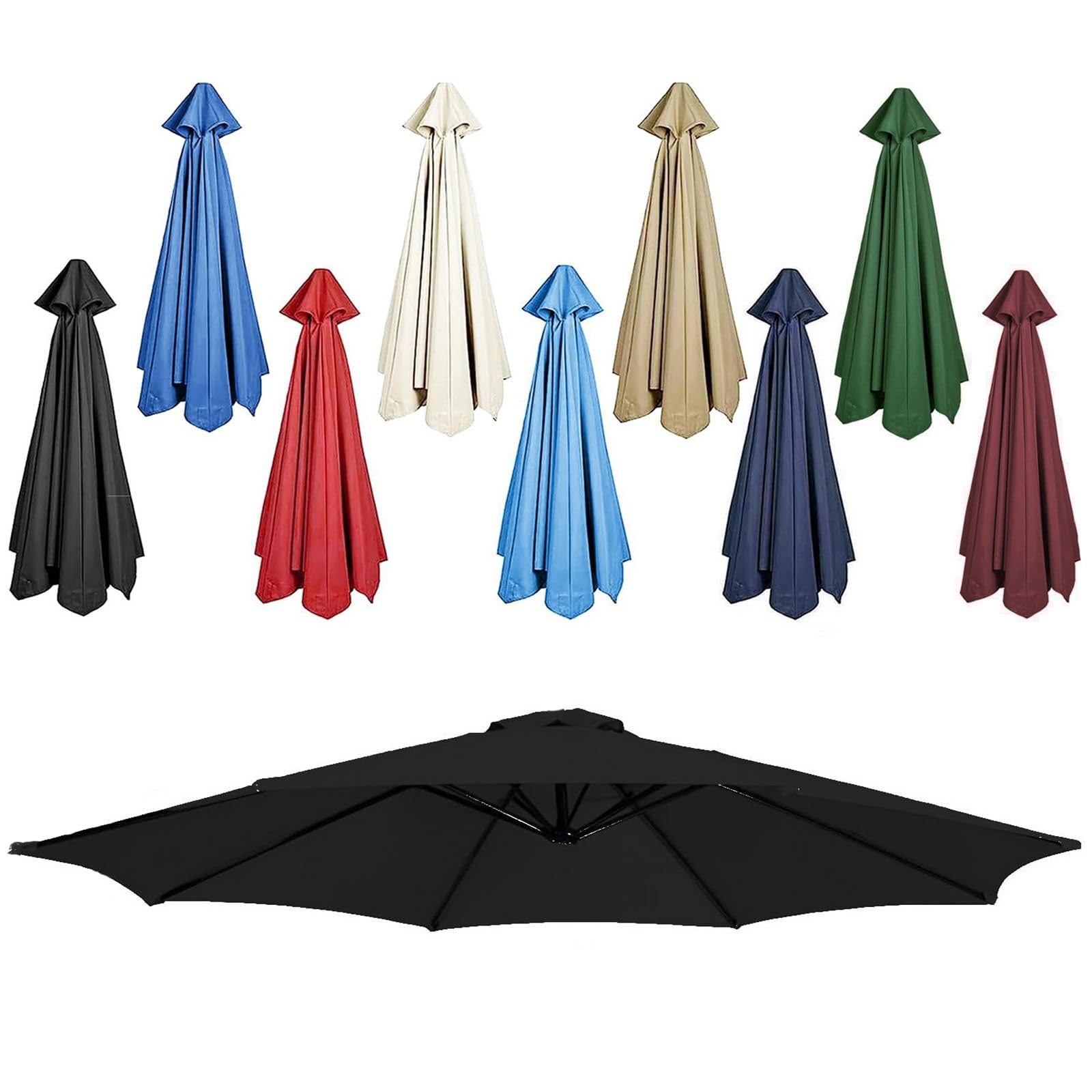 DPAOZPO Outdoor Table Umbrella Replacement Canopy (Canopy Only), Replacement Parasol Canopy, Round Replacement Parasol Top Cover, For Garden Backyard Pool (Color : Black, Size : 2.7m/8.8ft 6Rib)