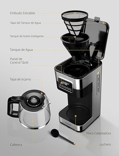 Miniatura 7 de SHARDOR Cafetera programable de 10 tazas, cafetera de goteo regular y fuerte para el hogar y la oficina, apagado automático, filtro permanente,