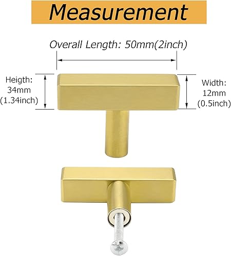 Miniatura 2 de Goldenwarm LS1212GD - Manijas para gabinetes y cajones de cocina, barra cuadrada en T, dorado, latón cepillado, 20 unidades, acero inoxidable