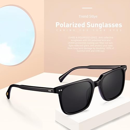 Miniatura 3 de Lentes de sol polarizados para hombre, lentes de sol clásicos cuadrados pulidos a mano con marco de acetato con protección UV