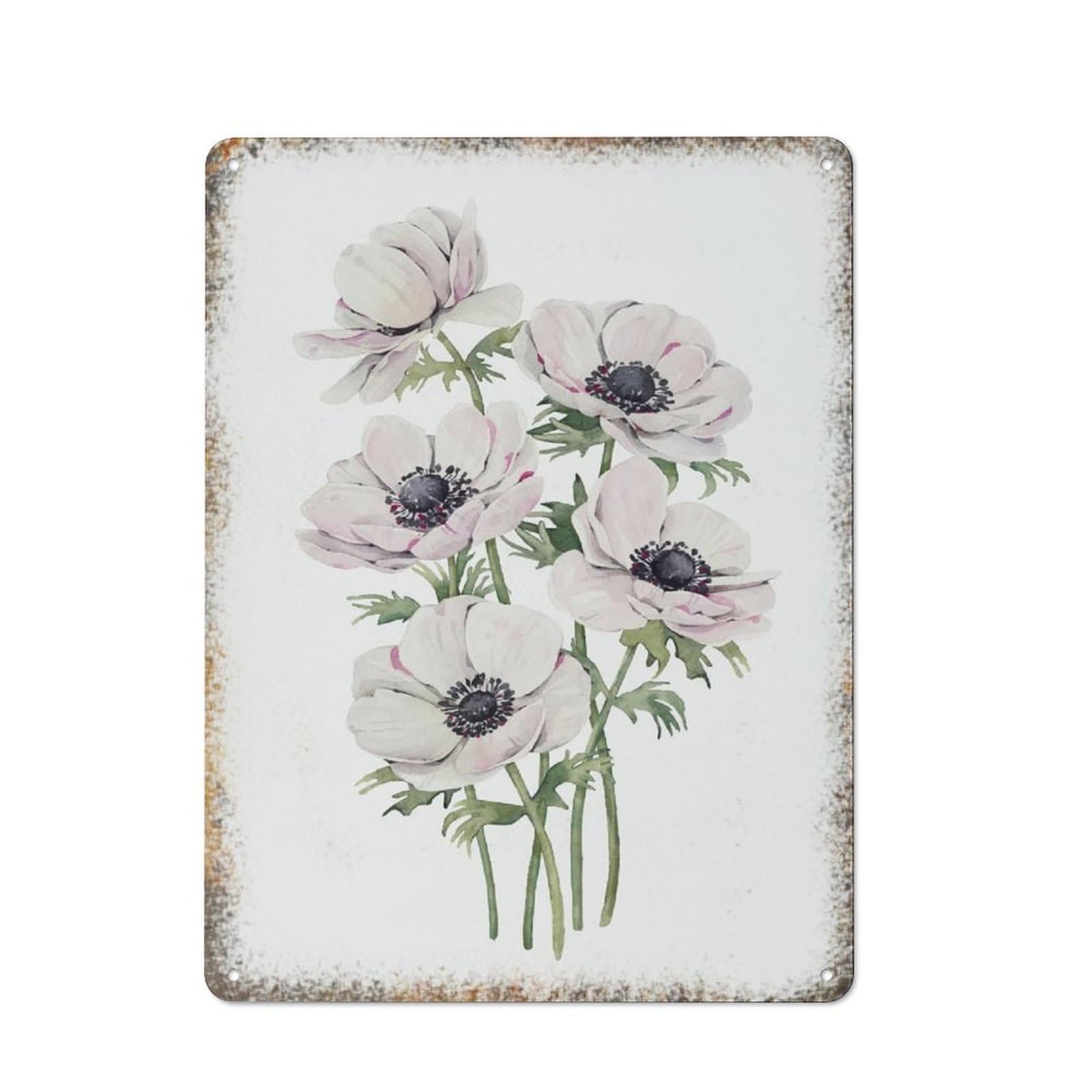 White Anemone Watercolor Flower Minimalist Home Outdoor Vintage Wall Decor Sign 12 * 16inch