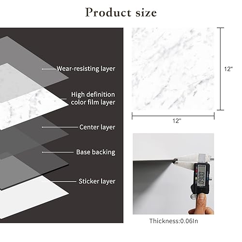 Miniatura 2 de MULGREAT Azulejos de vinilo de PVC para despegar y pegar, 12 x 12 pulgadas, 10 unidades, 10 pies cuadrados, suelo de azulejos de vinilo