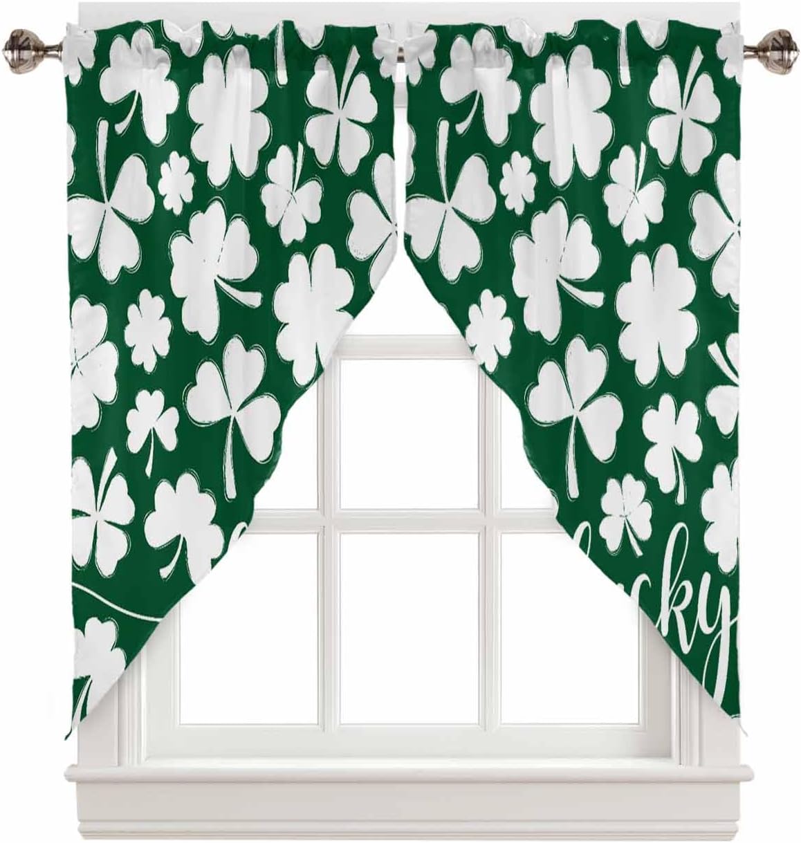 Prime Leader St. Patrick's Day Swag Valance Curtains Green White Lucky Shamrocks Rod
